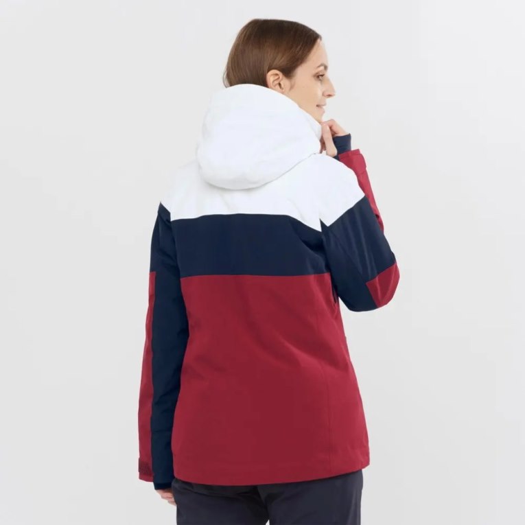 White / Black / Red Salomon Slalom Insulated Hoodie Women's Ski Jackets | IE NJ1840